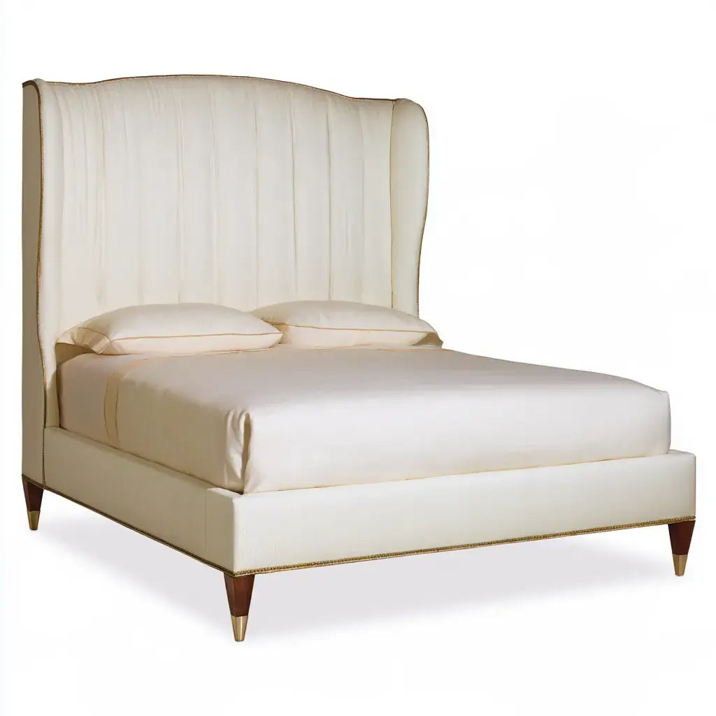 Cama con cabecero alto de contorno curvo - beige