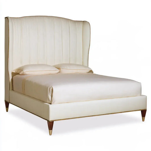 Cama con cabecero alto de contorno curvo - beige