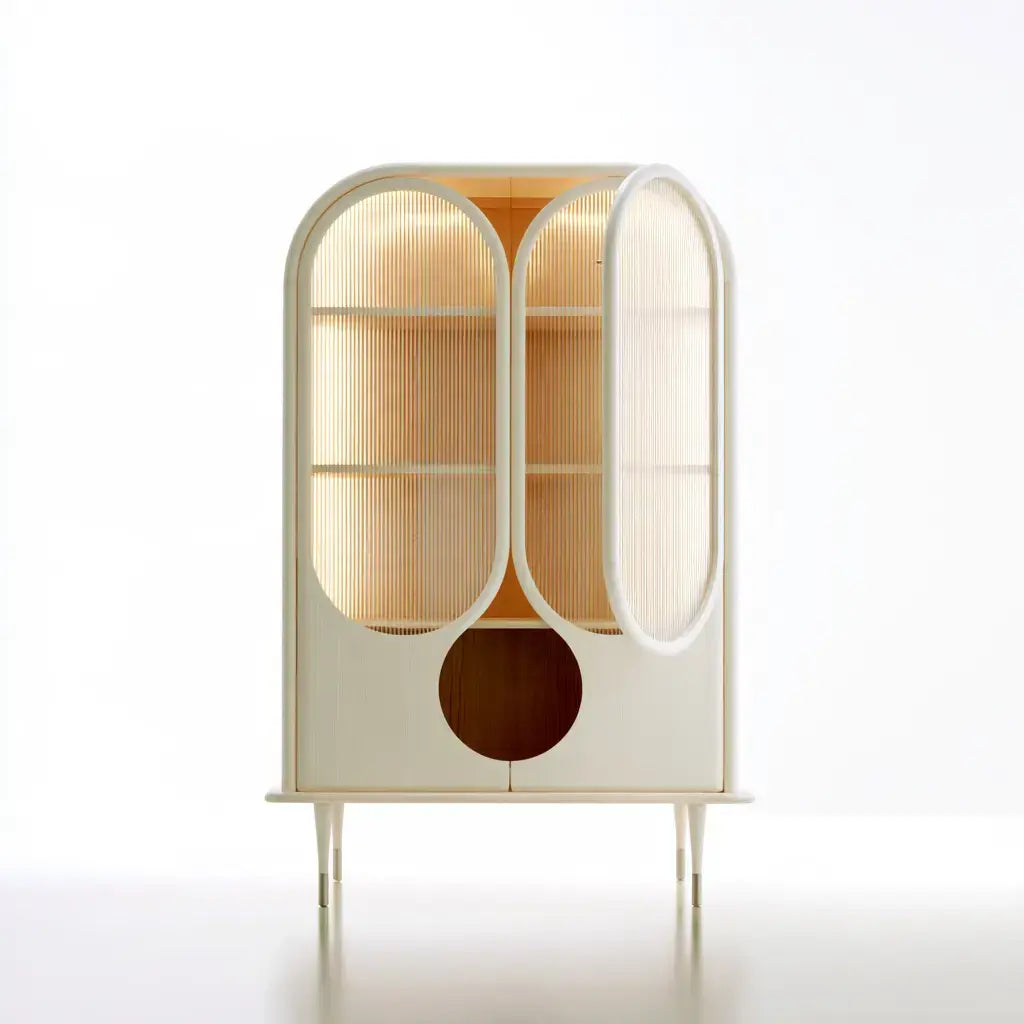 Vitrina estrecha con puertas ovaladas - beige