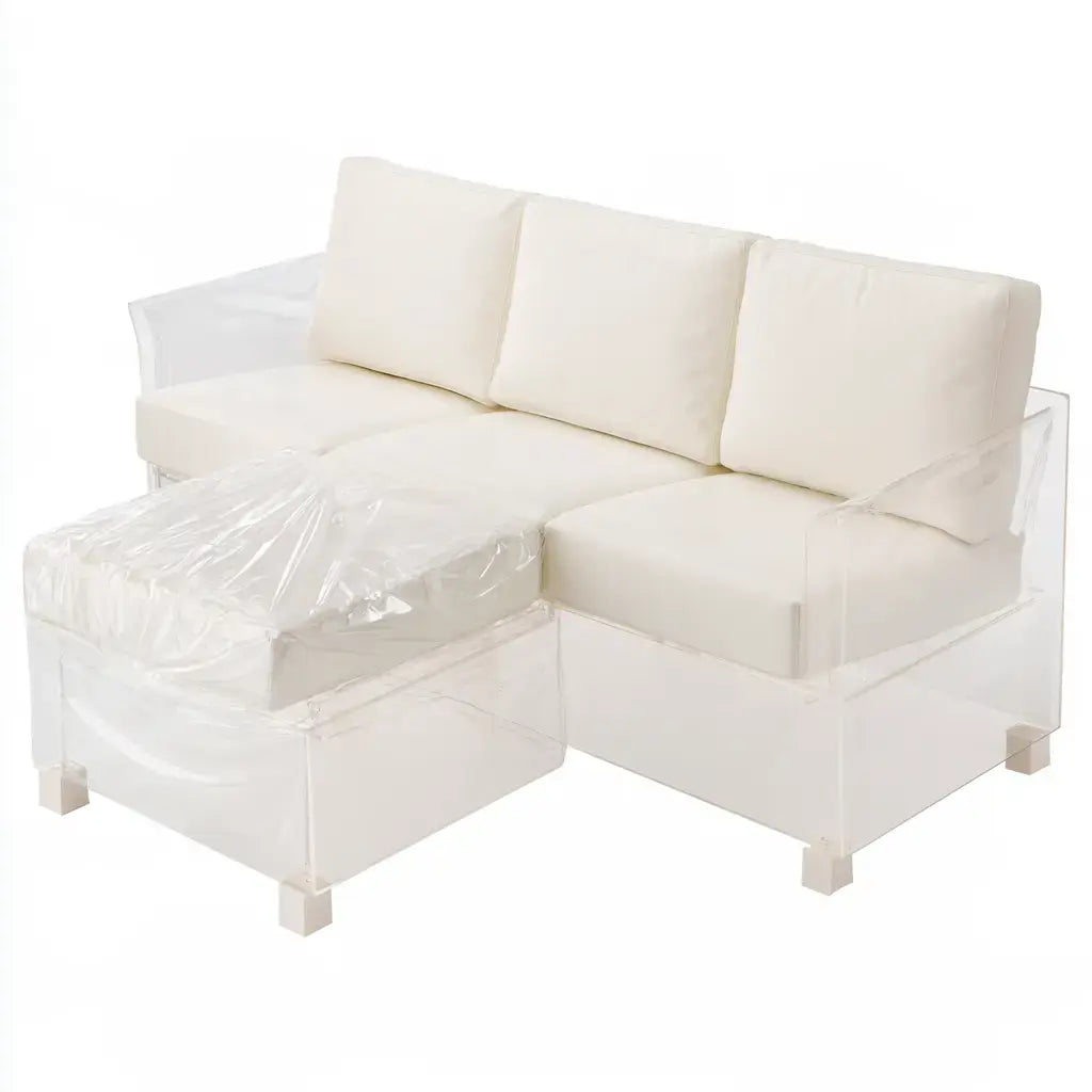 Sofá blanco con asiento alargado y patas redondas, ideal para sala moderna, de la marca coatrackhaven.