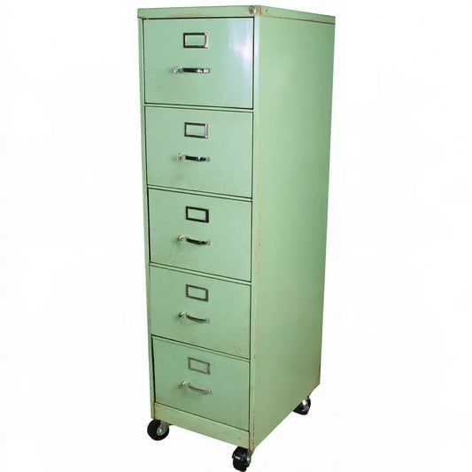 Cómoda estrecha con cajones y ruedas - verde