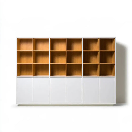 Estantería con módulos superiores y puertas inferiores - marrón/blanco