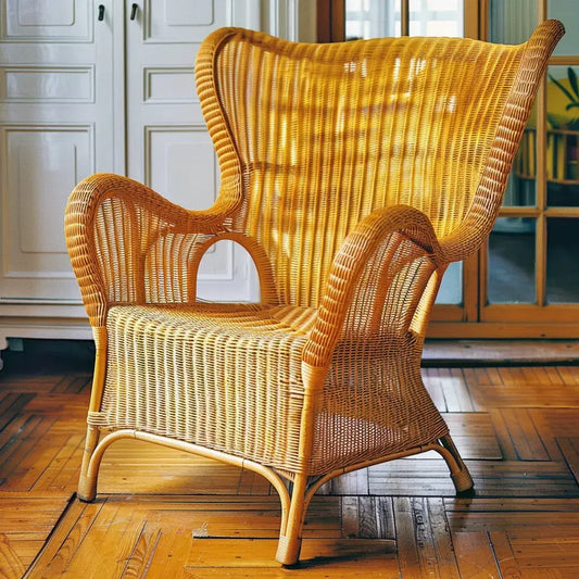 Sillón orejero con estructura trenzada - marrón