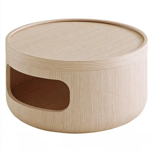 Mesa de centro redonda con hueco lateral - beige