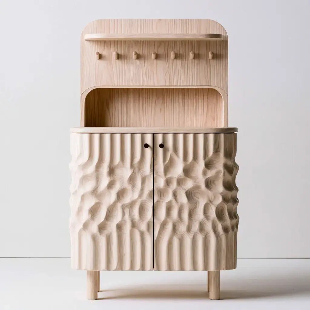 Aparador con frentes en relieve y nicho superior - beige